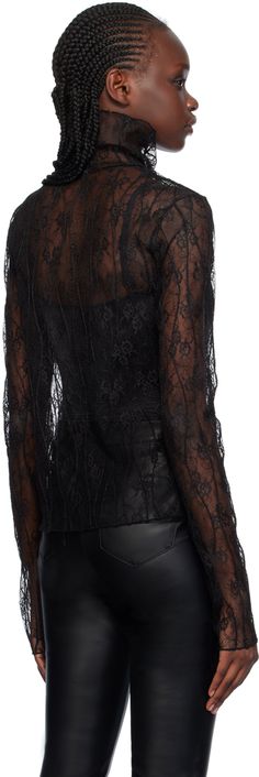 Sheer stretch polyester lace turtleneck. Jacquard floral pattern throughout. Supplier color: Black Elegant High Neck Lace Top For Party, Elegant High Neck Lace Top, Floral Turtleneck, Lace Turtleneck, Black Floral, Floral Pattern, Turtle Neck, Women Wear, Luxury Fashion