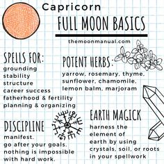 GRAPHICS NOW AVAILABLE FOR DOWNLOAD ON ETSY! Spells for grounding, stability, structure, fatherhood & fertility, planning & organization. Herbs: yarrow, rosemary, thyme, sunflower, chamomile, lemon balm, marjoram . . . . . . #fullmoonmagick #moonspells #fullmoonritual #fullmoon #moonwitch #witchcraft #witchery #witchcommunity #modernwitch #witchnotes #witchmemes #witchyideas #babywitch #witchescircle #instawitch #spellcraft #spellcasting #spelltips #witchtips Astrology Magic, Moon Core, Witchcraft Stuff, Earth Witch, The Green Witch, Witchy Business, Sagittarius Personality, Sagittarius Season