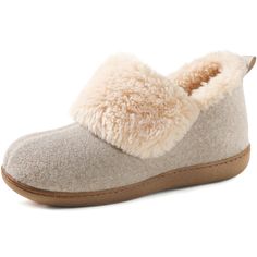 PRICES MAY VARY. SUPER COZY: Fuzzy plush fur from the lining to the collar wraps around your ankle and entire foot for extra warmth, and the felt material is warmer than regular uppers for lounging around the house or going outside in the cold winter. FLEECE LINING & FOOTBED : Along with high-quality and plush faux fur lining, are ideal for keeping your warm from toe to ankle on cold night.This bedroom slipper will encompasses your feet very well and offers soothing comfort. MULTI-LAYERED & HIGH Winter Cosy, Bootie Slippers, Ladies Slippers, Ladies Footwear, Bedroom Slippers, Winter Slippers, Great Gifts For Women, Warm Slippers, Felt Material