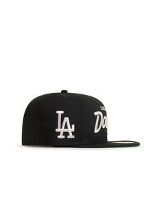 The Los Angeles Dodgers Authentic Collection Alt 59FIFTY Fitted cap features an all-over black fabrication with a metallic silver "Dodgers" script embroidered on the front panels. Metallic Silver "LA" Patch Non-adjustable Black Brim New Era branding Green UV 100% Polyester Made in Bangladesh Dodger Hat, Dodger Hats, All Jordans, Logo Hat, Fitted Caps, Los Angeles Dodgers, Jogger Jeans, Black Metallic, Nike Jordan