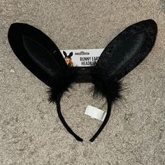 the bunny ears headband is made from black fur