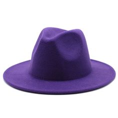 Fedora hats are coming back in style, and this one's perfect for any occasion. The cotton blend makes it very comfortable, and the adjustable strap on the back will make sure it fits any head size. The brim is wide, so you can walk into the sun without getting a sunburn on your face. Purple Retro Flat Big Brim Fedora Hat Cotton 65% Polyester 35% Size : adjustable Purple Hat, Mens Fedora, Fedora Hat Women, Purple Hats, Wide Brim Fedora, Hat For Man, Felt Hat, Wide Brimmed Hats, Brim Hat