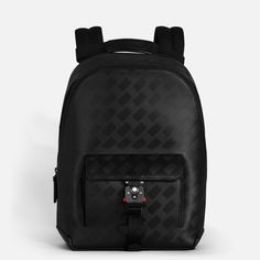 A steadfast companion for an urban soul, this compact backpack combines a fashionable edge with utilitarian design. The embossed black leather featuring the Extreme 3.0 motif and the M LOCK 4810 buckle, drawn from mountaineering gear, give it a unique aesthetic. Modern Backpack With Gunmetal Hardware, Black Backpack With Gunmetal Hardware For Travel, Black Travel Backpack With Gunmetal Hardware, Designer Black Leather Backpack For Business, Luxury Black Backpack, Luxury Black Standard Backpack, Luxury Black Backpack With Detachable Strap, Designer Black Leather Backpack With Adjustable Strap, Designer Black Backpack For Business