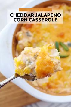 a spoon full of cheddar jalapeno corn casserole