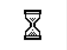 an hourglass pixelated in black and white with the words time is running out