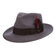 Scala New Yorker Fedora hat 100% structured wool felt 2 1/4" bound edge brim 4 1/2" crown Satin lining 16-Ligne Grosgrain band Accented with a feather Formal Wool Felt Hat For Winter, Wool Brimmed Top Hat For Kentucky Derby, Classic Wool Felt Hat For Winter, Fitted Felt Hat With Short Brim, Felt Hat With Fitted Short Brim, Classic Brimmed Felt Hat, Solid Wool Fedora Hat, Classic Felt Hat With Curved Brim, Fitted Wool Hat Bands For Winter