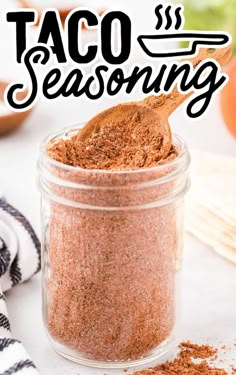 a jar filled with taco seasoning on top of a table