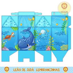 a box with an image of a whale and sea animals on it in the ocean