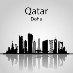 the qatar skyline is shown in black and white