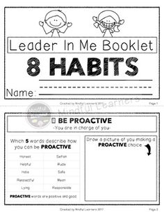 an image of a book report with the title'leader in me booklet 8 habitts '