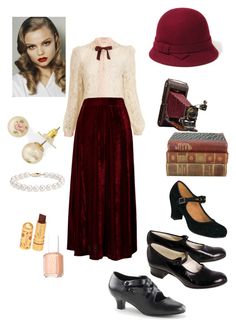 Red Velvet by peculiarleah on Polyvore featuring polyvore, fashion, style, Miss Selfridge, Chicwish, Blue Nile, Forever 21, Essie and clothing Vintage Journalist Outfit, 1920s Outfits Women, Victorian Inspired Outfits, 1920 Clothing, Peaky Blinders Outfit, 1920s Outfit Ideas, Mode Style Anglais, 1920s Outfit, 1920s Clothes