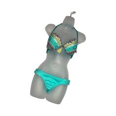 Shade & Shore Bikini Top Size 36c Bottom Size S Extra Cheeky Bottom In Sea Breeze Top Size 36c Top Is Halter And Ties At The Neck, Laces At The Back. Tassel Hanging From Front Center. Beading At The Top Of The Bust Line. Underwire. Lightly Padded. Shell: 80% Nylon / 20% Spandex Lining: 92% Polyester / 8% Spandex Bottoms Size S Extra Cheeky Bottom With Side Straps Shell: 80% Nylon / 20% Spandex Lining: 92% Polyester / 8% Spandex Hand Wash Cold, Line Dry. Top Still Has Tags. Bottoms Never Worn, Ta Lace Swimwear, Black Bathing Suit Top, Beachwear Bottoms With Built-in Bra And Underwire, Shades For Women, Cheeky Bikinis, Swim Suit Bottoms