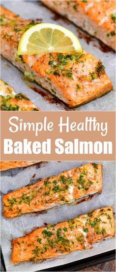 baked salmon with lemon and parsley on top