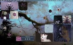 an image of a cat in the background with many pictures on it's screen