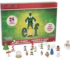 an elf christmas card game in its box with the contents inside and on display next to it