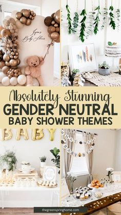 a collage of baby shower themes with the words absolutely stunning gender neutral baby shower themes