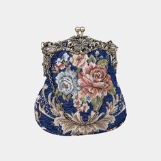 Introducing our captivating collection of Chatelaine purses, inspired by the elegance of the Victorian era.Available in three sizes—Large, Medium, and Small—these purses offer versatility and style. The Large and Medium sizes can be used as both a clutch and a crossbody purse, as we provide two chains for each size: 50" and 13" in length. This allows you to effortlessly switch between crossbody and clutch styles.Let's focus on the Chatelaine Large Crossbody Purse:With a frame width of 6.25" and Elegant Blue Floral Print Bags, Luxury Blue Flap Bag With Gold-tone Hardware, Blue Bags With Gold-tone Hardware And Top Handle, Blue Crossbody Flap Bag With Gold-tone Hardware, Large Crossbody Purse, Blue Vintage Bag With Gold-tone Hardware, Brass Hooks, Carpet Bag, Brass Hook