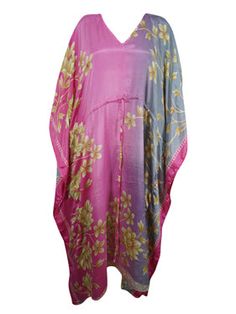 Women Boho Beach Kaftan Pink Gray ,Maxi Beach Caftan L-2X The Bohemian Summer Caftan, handmade from recycled silk saris is ideal for vacations or resort days. This relaxed kimono-style maxi dress is a combination of casual luxury and eco-conscious fashion. Featuring an adjustable drawstring waist and crafted from recycled materials, these boho dresses are great housedresses or versatile beach cover-ups. With the surge in popularity of boho weddings set against natural backdrops, the comfortable Summer Caftan, Bohemian Chic Style, Kimono Kaftan, Beach Caftan, Beach Kaftan, Bohemian Chic Fashion, Grey Maxi, Crafts From Recycled Materials, Casual Luxury