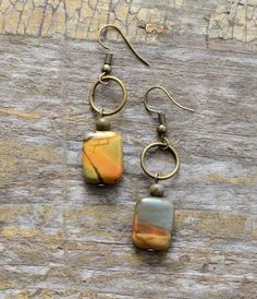 Picasso Jasper, Jasper Earrings, Bohemian Earrings, Beaded Dangle Earrings, Geometric Earrings, Jewelry Diy, Diy Earrings, Stone Earrings, Vintage Earrings