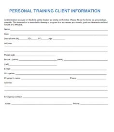 a personal training client information form is shown in this image, it appears to be for someone