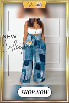 Sweet Jumpsuit Denim Plus Size Overalls Pants Chic Patchwork Bottoms For Summer, Blue Patchwork Pants For Summer, Chic Summer Patchwork Bottoms, Casual Blue Wide Leg Jumpsuits And Rompers, Casual Blue Wide-leg Jumpsuits And Rompers, Casual Patchwork Pants For Spring, Casual Spring Patchwork Pants, Casual Wide Leg Patchwork Jeans, Medium Wash Patchwork Pants For Spring