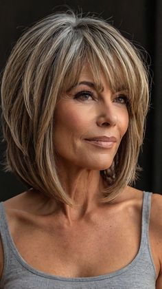 Bob Hairstyles for Women Over 60 Shoulder Length Layered Bob With Bangs, Medium Length Layered Bob Hairstyles, Shoulder Length Hairstyles With Layers, Messy French Bob, Volume Bob Hairstyles, Layered Bob Hairstyles With Bangs, Blending Gray Hair Brunettes, Layered Bobs For Fine Hair, Textured Bob With Bangs