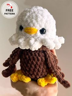 a hand holding a small stuffed animal in it's right hand with the caption free pattern