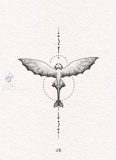 a drawing of a flying bird with wings spread out and the letter j on it's side