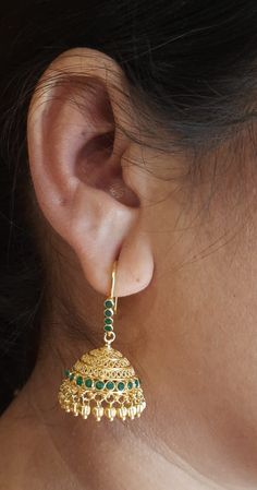 22 Karat Gold Hoop Earrings  - Jhumkas (Buttalu) - Gold Dangle Earrings With Color Stones - 235-GJH2405 - in 15.850 Grams for USD $1,605.82 USD. 
Made in India by Totaram Jewelers Online this product is in Gold - 22 Karat BIS Hallmark 916 Gold  & is an excellent gift for Adult - Women. Ships fully insured with secured guaranteed delivery for free with your order over $250 from New Jersey USA & comes with 30 days exchange policy. 22k Gold Dangle Jhumkas For Festive Occasions, Festive 22k Gold Dangle Jhumkas, 22k Gold Dangle Jhumkas For Festivals, 22k Gold Jhumkas For Celebration, Festival 22k Gold Dangle Jhumkas, 22k Gold Jhumkas With Latkans For Ceremonial Occasions, 22k Gold Chandbali Jhumkas For Celebration, 22k Gold Meenakari Jhumkas, 22k Gold Jhumkas With Latkans For Celebration