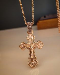 Rose Gold 14k Cross Jewelry, Rose Gold 14k Gold Cross Jewelry, 14k Gold Rose Gold Cross Jewelry, 14k Rose Gold Cross Jewelry, Rose Gold Cross Jewelry In 14k Gold, Rose Gold Plated Cross Jewelry, 14k Rose Gold Cross Necklace, Gift Rose Gold Crucifix Cross Necklace, Engraved Rose Gold Cross Jewelry