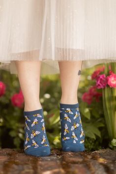 their cute pattern show with something lower. Comfortable Casual Socks For Spring, Casual Blue Socks For Fall, Comfortable Casual Spring Socks, Casual Fall Blue Socks, Cute Blue Spring Socks, Blue Socks For Spring, Comfortable No-show Socks For Spring, Comfortable No-show Spring Socks, Blue Stretch Socks For Spring