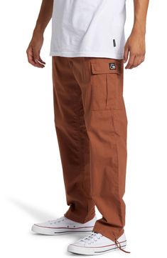 Cargo pockets amp up the versatility of these comfy everyday-staple pants crafted from durable organic cotton with a touch of stretch. Elastic waist Cargo flap-patch pockets 98% organic cotton, 2% elastane Machine wash, tumble dry Imported Full-length Cotton Cargo Pants With Hip Pockets, Full Length Cotton Cargo Pants With Hip Pockets, Cotton Cargo Bottoms For Outdoor, Outdoor Cotton Cargo Pants With Hip Pockets, Cotton Parachute Pants With Hip Pockets, Brown Cotton Pants With Multiple Pockets, Cotton Bottoms With Multiple Pockets And Tapered Leg, Outdoor Cotton Full-length Bottoms, Outdoor Full-length Cotton Bottoms