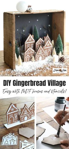 diy gingerbread village made out of cardboard and paper