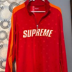 Supreme Long Sleeve, 1/4 Zip Shirt. Embroidered Supreme Logo On Chest. Stars All Over. Never Worn. Price Is Competitive Compared To Other Resale Sites With This Type Of Apparel. Long Sleeve Tops With Star Print For Streetwear, Long Sleeve Star Print Tops For Streetwear, Red Star Print Crew Neck Tops, Casual Red Tops With Star Print, Casual Red Top With Star Print, Casual Red Star Print Tops, Casual Red Half-zip Top, Supreme Logo, Zip Shirt