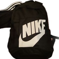 Nike Black Backpack For Back To School, Nike Casual Black Backpack, Black Casual Nike Backpack, Nike Black Backpack For School, Casual Black Nike Backpack, Casual Black Backpack With Letter Print, Nike Casual Bags For Students, White Nike Functional Backpack, Nike White Functional Backpack