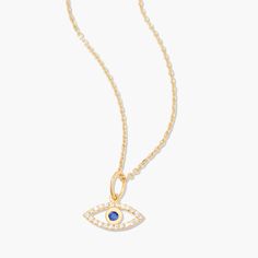 Protect yourself in style with our Adeline Evil Eye Vermeil Necklace! This gold pave charm necklace will add a touch of sparkle and charm to any outfit. Ward off negative vibes with this playful piece! Available in 14k gold vermeil 1/2" evil eye with 1mm white topaz 18" cable chain with 2" extender Lobster claw closure SKU: BYN1484 Everyday Yellow Gold Evil Eye Charm Necklaces, 14k Gold Evil Eye Pendant Charm Necklace, Negative Vibes, Tennis Jewelry, Gift Kit, Protect Yourself, Monogram Initials, White Topaz, Turquoise Jewelry