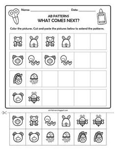 an animal themed pattern worksheet for children to learn how to make their own patterns