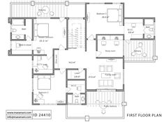 the first floor plan for a home with two separate rooms and an attached kitchen area