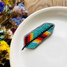 Handmade Seed Beaded Indigenous Brooch Pin Native Inspired - Etsy Bohemian Multicolor Brooches As Gift, Bohemian Multicolor Brooches For Gifts, Bohemian Multicolor Brooch Jewelry, Indigenous Beading, Beaded Pins, Beaded Objects, Earrings Card, Beadwork Ideas, Beaded Feather