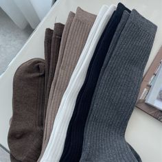 Material: Cotton Aesthetic Knit, Off White Fashion, Thigh High Stockings, Long Socks, Calf Socks, Winter Warmers, Knee Socks, Knitting Girls, Retro Aesthetic