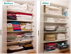 an organized closet before and after cleaning