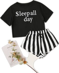 Summer Letter Print Sleepwear With Short Sleeves, Summer Sleepwear With Letter Print And Short Sleeves, Summer Short Sleeve Sleepwear With Letter Print, Striped Sleepwear For Summer Sleepover, Casual Sleep Sets With Letter Print, Striped Sets For Summer Loungewear, Casual Letter Print Sleep Sets, Striped Loungewear Sets For Summer, Striped Summer Loungewear Sets