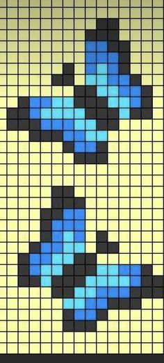 a cross stitch pattern with blue and black squares in the shape of an x on a yellow background