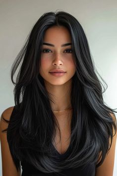 Jet Black Hair Magic: 17 Ideas to Elevate Your Look Black Hair Long Haircut, Subtle Haircuts For Long Hair, Jet Black Hair Hairstyles, Cute Haircuts For Black Hair, Haircuts With Black Hair, Makeup Ideas For Black Hair, Asian Jet Black Hair, Medium Length Hair With Subtle Layers, Hairstyles For Medium Length Black Hair