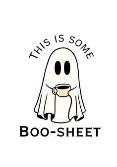 this is some boo - sheet with a ghost holding a coffee cup in its hand