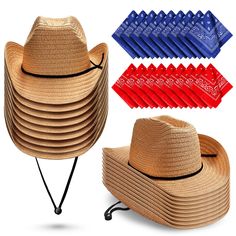 PRICES MAY VARY. Stylish Cowboy Hat and Bandana: this cowboy hat and paisley vintage bandana suit can be matched with any denim clothing style, cowboy style, or rural style, etc., and the simple and classic design are suitable for both men and women Package Include: you will receive 18 straw cowboy hats, and 18 polyester printed square scarfs, sufficient quantity, not only suitable for daily use, but also as a holiday or birthday gift for family or friends Suitable Size: the size of each straw c Hoedown Outfits, Straw Cowboy Hats, Hat And Bandana, Cowboy Themed Birthday Party, Cowboy Accessories, Cowboy Theme Party, Birthday Party Props, Hats Western, Cowboy Costume