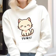 Sweet Meow Cat T-Shirt, Cat Lover Sweatshirt, Gifts for Cat Lovers, Gift for Cat Mom, Pets Lover Tee, Cat Hoodie, Cat Owner Shirt, Cute Cat Gifts ❗️❗️❗️Please be aware that the sweatshirt is a unisex cut and may be oversized. Please check the size charts from the pictures to measure yourself just to be sure you will receive a good sized item. For Woman sizes I suggest to size down. Please note that we are shipping from more Partners when we run out of stock, so you may be receiving orders from a Meow T Shirt, Cute Cotton Sweatshirt With Cat Design, White Casual Sweatshirt With Cat Design, White Cat Design Top For Winter, Casual White Sweatshirt With Cat Design, White Winter Top With Cat Design, White Crew Neck Sweatshirt With Cat Design, White Cat Print Top For Winter, White Casual Sweatshirt With Cat Print