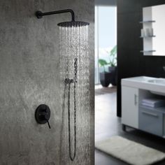 an open shower head in a modern bathroom