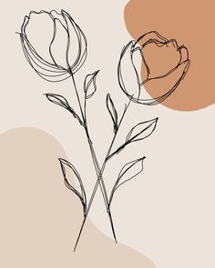 a drawing of two flowers on a beige background