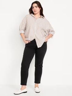 Mid-Rise OG Straight Ankle Jeans | Old Navy Casual Button-up Jeans For Work, Casual Jeans For Workwear, Casual Jeans With Button Closure For Workwear, Casual Fall Jeans With Buttoned Pockets, Business Casual Cropped Leg Jeans, Trendy Jeans With Buttoned Pockets For Work, Trendy Workwear Jeans With Buttoned Pockets, Straight Ankle Jeans, Jeans Womens